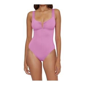 Becca Shirred v wire one piece swimsuit light purple size Medium M